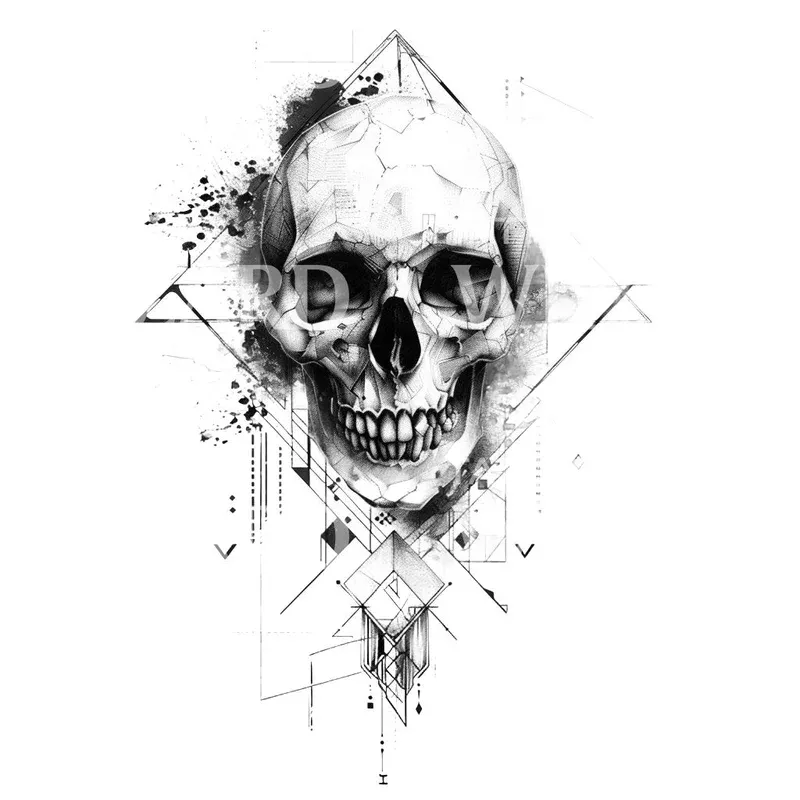 skull-geometric-composition-tattoo-design Skull Geometric Composition Tattoo Design