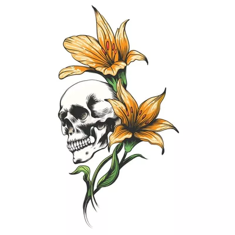 skull-with-lilies-temporary-tattoo Skull with Lilies – Temporary Tattoo