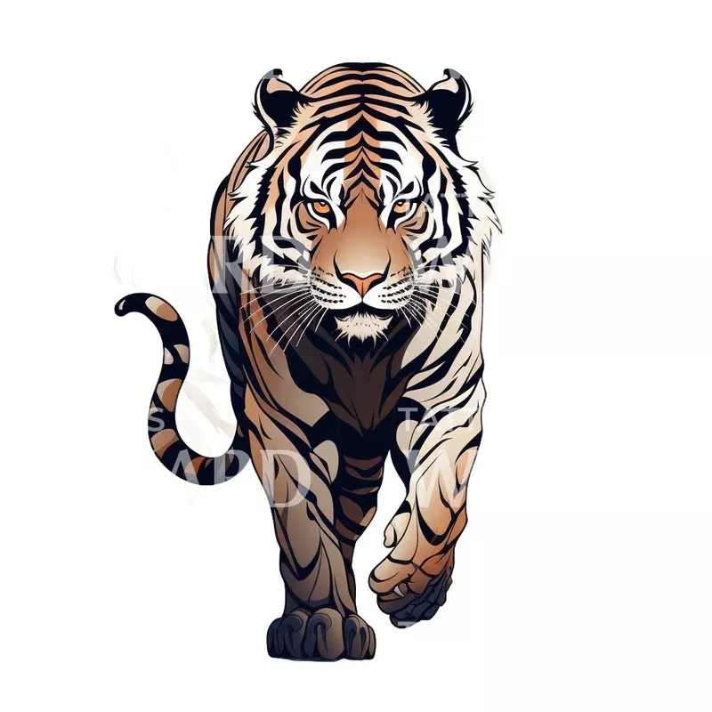 strong-walking-tiger-tattoo-design Strong Walking Tiger Tattoo Design