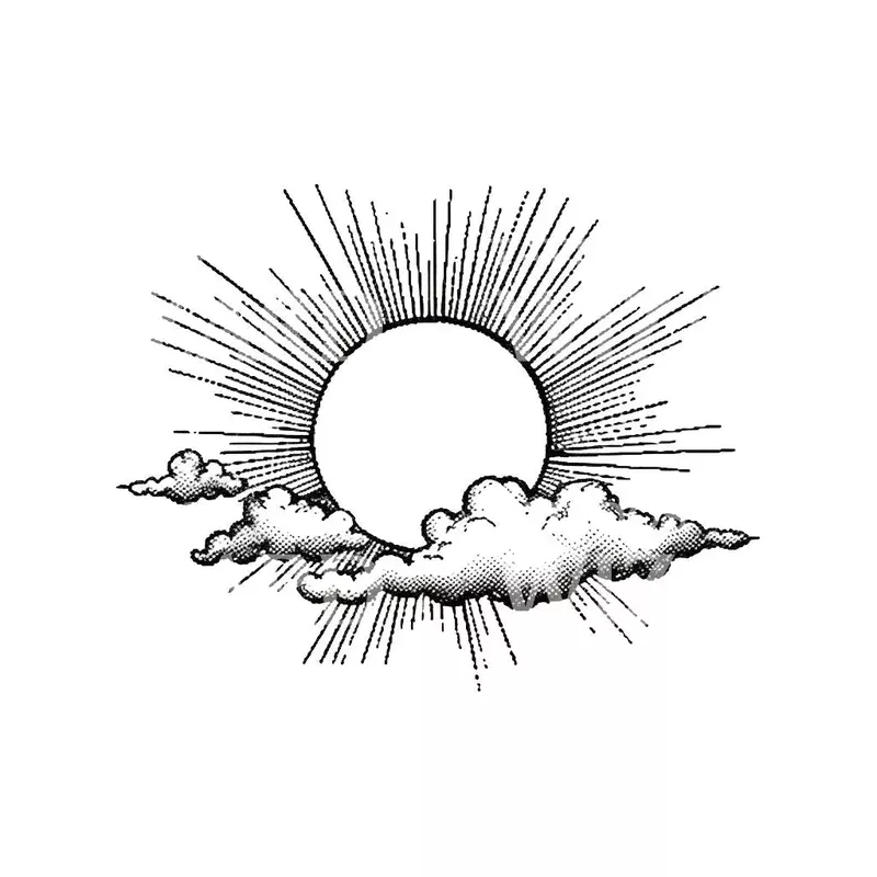 sun-clouds-medieval-style-tattoo-design Sun and Clouds Medieval Style Tattoo Design