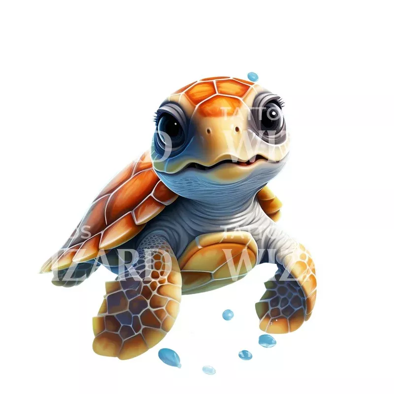 super-cute-baby-turtle-new-school-tattoo-design Super Cute Baby Turtle New School Tattoo Design