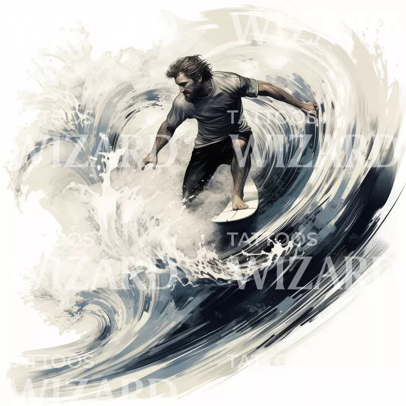 surfer-in-wave-tattoo-design Surfer in a Wave Tattoo Design