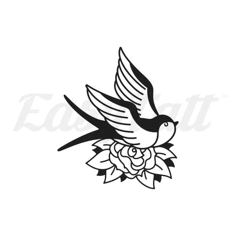 swallow-rose-temporary-tattoo Swallow and Rose – Temporary Tattoo