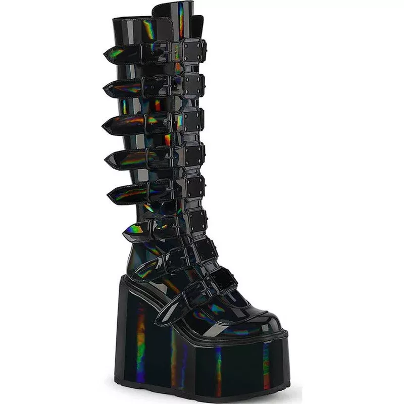SWING-815 [Black Holographic Patent] | PLATFORM BOOTS [PREORDER]