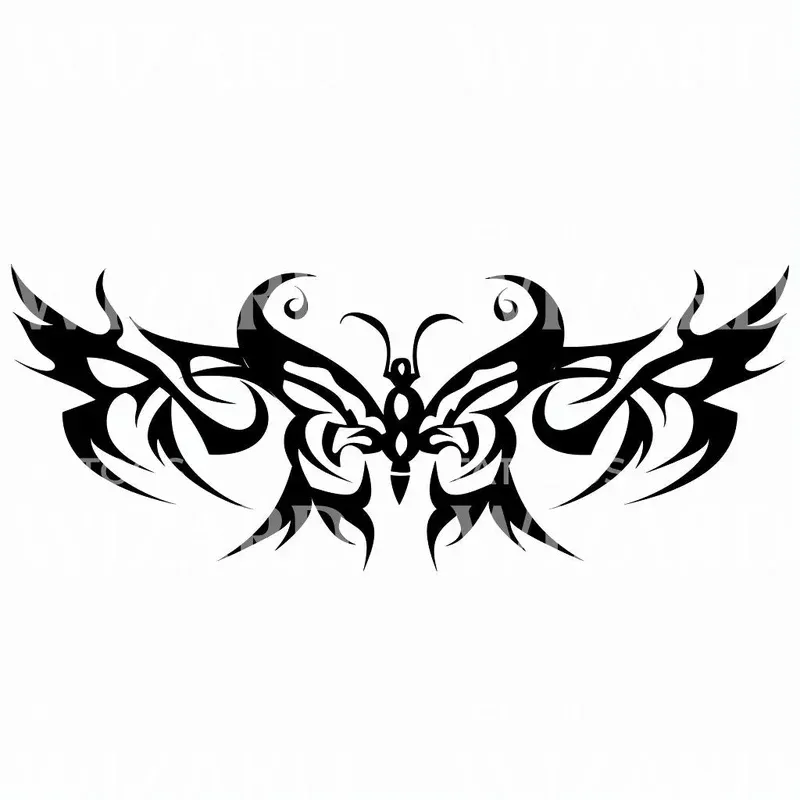 symmetrical-tribal-design-with-butterfly-wings-tattoo-idea Symmetrical Tribal Design with Butterfly Wings Tattoo Idea