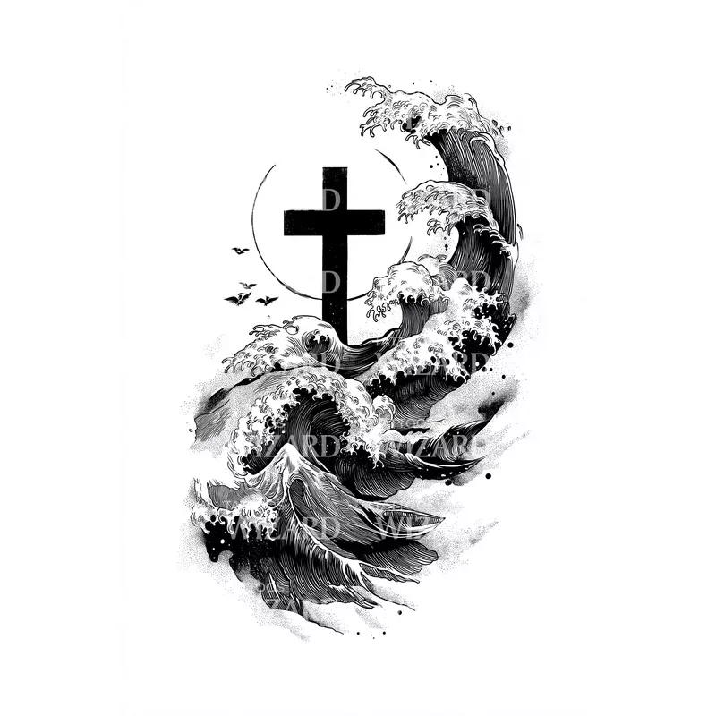 tempest-crest-cross-tattoo-design Tempest Crest Cross Tattoo Design