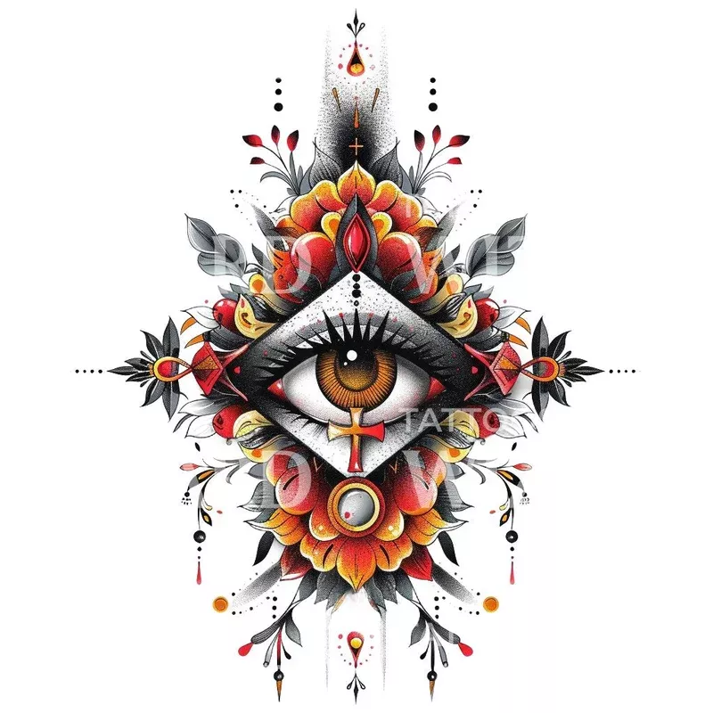 Third Eye Floral Old School Tattoo Design