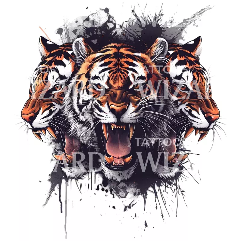 three-headed-tiger-tattoo-design Three Headed Tiger Tattoo Design