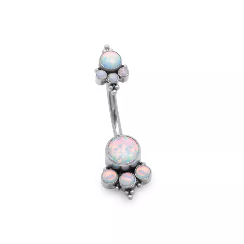 Tilum 14g 7/16 Double White Opal Cluster Titanium Belly Button Ring