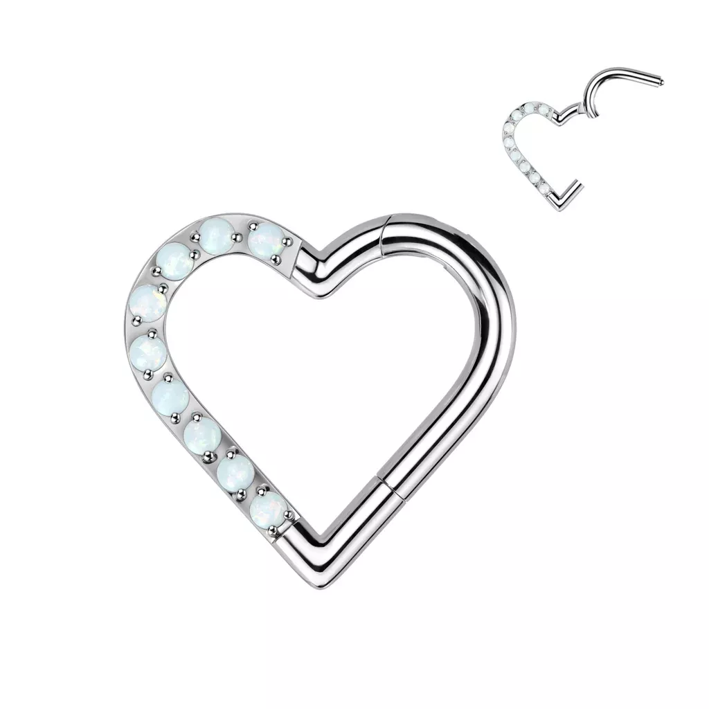 Titanium - Hinged Heart - High Polish w-opal