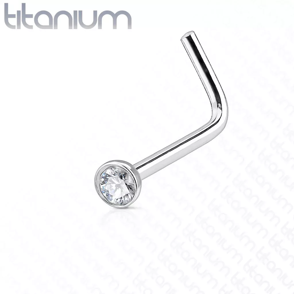 Titanium Jeweled L-Bent Nostril Stud