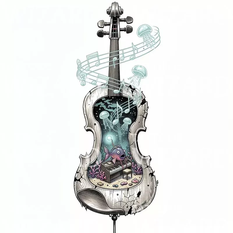 Underwater Violin Symphony Tattoo Design