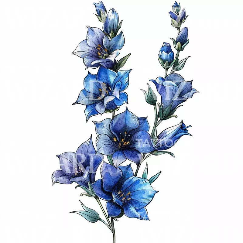 vibrant-blue-larkspur-flower-tattoo-art Vibrant Blue Larkspur Flower Tattoo Art