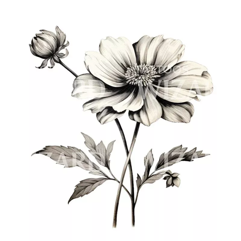 vintage-style-flower-tattoo-design Vintage Style Flower Tattoo Design