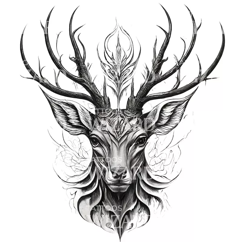 wild-grace-deer-tattoo-design Wild Grace Deer Tattoo Design