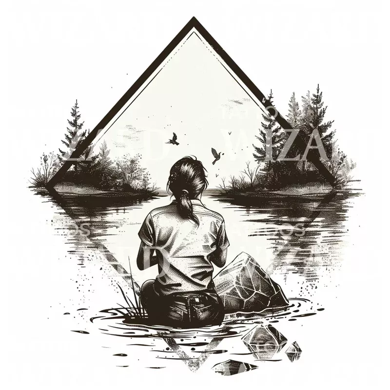 Woman in the Lake Tattoo Design