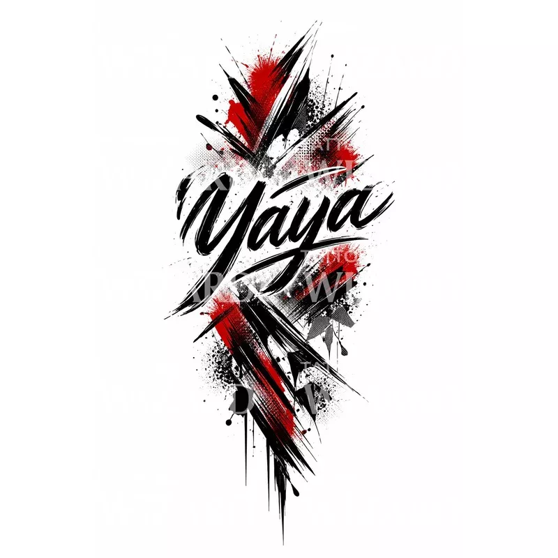 yaya-brush-script-tattoo-design Yaya Brush Script Tattoo Design