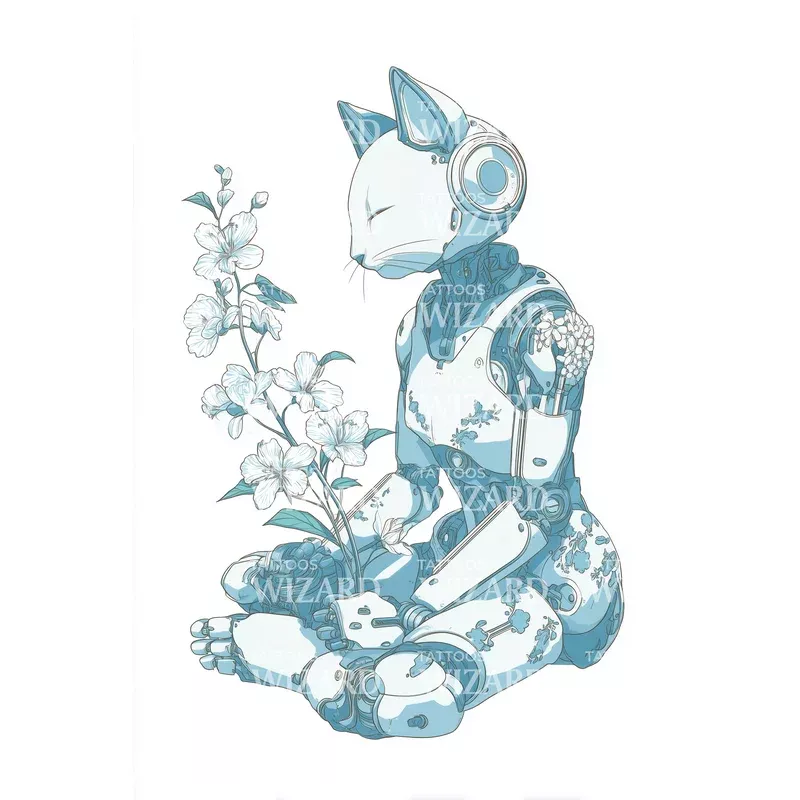 zen-droid-cat-tattoo-design Zen Droid Cat Tattoo Design