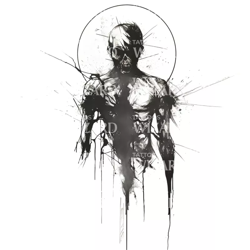 zombie-silhouette-in-eternal-decay-tattoo-design Zombie Silhouette in Eternal Decay Tattoo Design